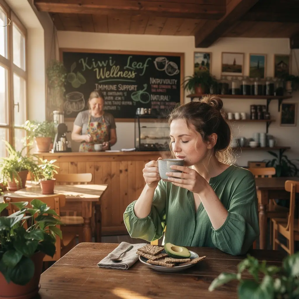 Kiwi lapų arbata, pilna vitaminų, puikiai atpalaiduoja širdį.
