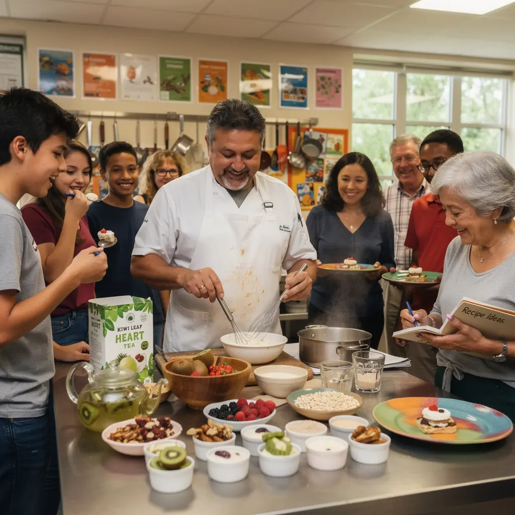 Žalia arbata su kiwi lapais, simbolizuojanti sveikatą ir gerovę.