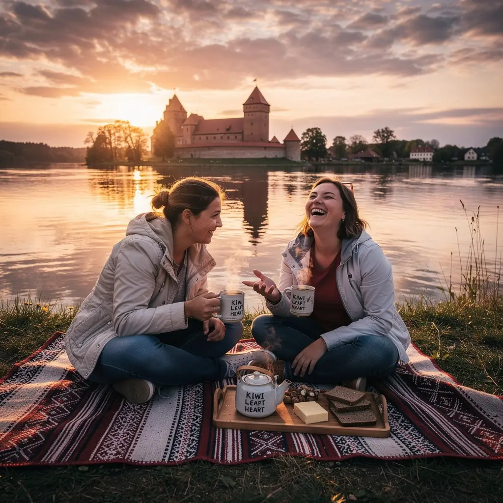 Ramybės ir atsipalaidavimo akimirka, mėgaujantis kiwi lapų arbata.